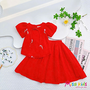 Bộ áo kiểu trung hoa phối chân váy cho bé gái xinh xắn diện lễ tết năm mới từ 12-40kg hàng thiết kế cao cấp