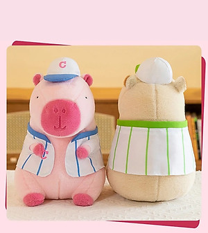 Thú nhồi bông capybara màu hồng mặc áo bóng chày dễ thương - Size từ 30cm đến 40cm - Quà tặng gấu bông capybara chuột lang êm mịn