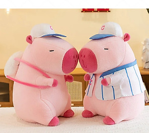Thú nhồi bông capybara màu hồng mặc áo bóng chày dễ thương - Size từ 30cm đến 40cm - Quà tặng gấu bông capybara chuột lang êm mịn