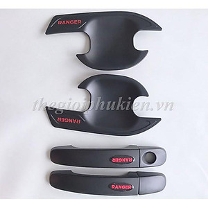 Bộ ốp tay nắm, hõm cửa xe Ford Ranger - nhựa ABS đen