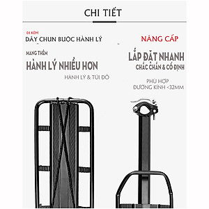 Kệ Yên Sau Gác Ba Ga Gắn Thêm Phía Sau Cho Xe Đạp Vào Cốt Yên (Tích Hợp Kèm Chắn Bùn) Đa Năng Điều Chỉnh Hợp Kim Nhôm Cao Cấp Cho Xe Đạp Leo Núi Địa Hình Mai Lee