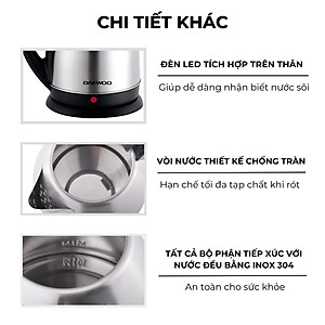 Ấm siêu tốc inox 304 cao cấp đảm bảo an toàn 1.8L Daewoo DWK-S1805 đế xoay 360 độ - Hàng chính hãng BH 2 năm - Hàng chính hãng