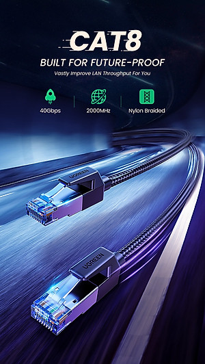 Cáp mạng Cat8 đúc sẵn bọc dù dài 20M Ugreen 30800 hàng chính hãng