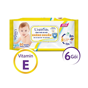 Combo 6 Khăn Ướt Unifresh Vitamin E 80M (80 Miếng)