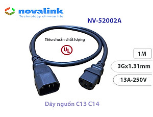 Dây nguồn C13 C14 Novalink 13A – Dài 1m/1.5m/1.8m/2m cho UPS, PDU, Server. Lõi đồng 3Gx1.31mm, chuẩn UL - Hàng chính hãng