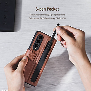 Case bao da chống sốc cho Samsung Galaxy Z Fold 4 trang bị ngăn đựng S-Pen hiệu Nillkin Aoge Leather Cover Case (bảo vệ máy cực tốt, chất liệu da thật cao cấp, thiết kế thời trang cá tính) - hàng nhập khẩu
