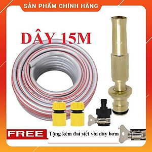 Vòi Xịt Rửa Xe️ Bộ dây vòi xịt nước rửa xe, tưới cây loại 15m 206587 cút sập,nối đen+ đai