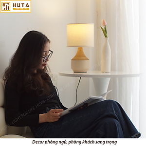 Đèn Ngủ Để Bàn Gốm Sứ Cao Cấp HUTA S14 Vân Màu Gỗ Độc Đáo Sang Trọng, Decor Trang Trí Phòng Ngủ, Khách Sạn, Đọc Sách Đầu Giường, Điều Chỉnh Độ Sáng, Ánh Sáng Vàng