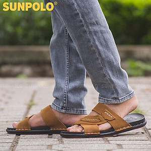 Dép Quai Ngang Nam Da Bò SUNPOLO SNA102 Trẻ trung, Năng động (Đen, Nâu bò)