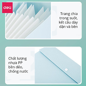 Cặp đựng tài liệu A4 Deli - 8 ngăn phân trang - file lưu trữ tài liệu - linfini - Xanh Dương / Trắng - 72456