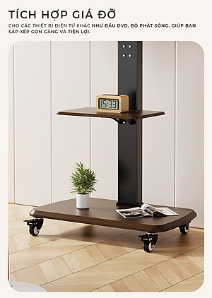 Giá treo tivi di động khung thép không gỉ phù hợp nhiều loại tivi có kệ để đồ thương hiệu IGA - GM173