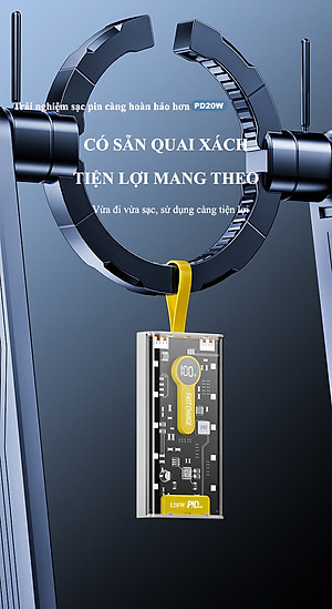 Sạc Dự Phòng trong suốt 30000mAh - sạc siêu nhanh, tích hợp 4 cáp, 2 cổng usb, sạc cùng lúc nhiều điện thoại - Hàng chính hãng