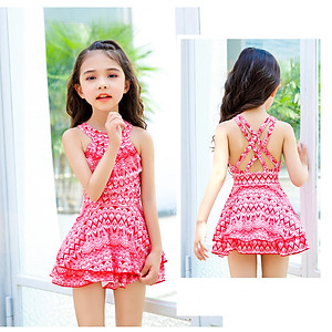 Bộ bơi 1 mảnh bé gái, dáng váy xòe xinh xắn, quần sooc đùi trong, chất bơi lycra cao cấp, có size lớn | KT027