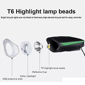 Đèn xe đạp thể thao siêu sáng có còi pin sạc usb led T6 chống nước - Đèn còi xe đạp có 3 chế độ sáng còi to