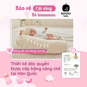 Gối chống trào ngược cho bé Rototo Bebe chữ C cao cấp, chất liệu đặc biệt Ripple gợn sóng (Ghi họa tiết gấu)
