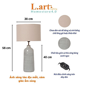 Đèn ngủ để bàn trang trí phòng khách gốm sứ màu xanh ngọc vân cổ điển cao 58 cm DS-TL9866