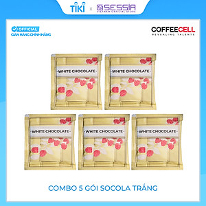 Combo 5 Gói Socola Trắng Premium Với Quả Mâm Xôi Và Nhân Sâm Trắng Thượng Hạng COFFEECELL (5 gói x 15g) - Vị ngọt quyến rũ không chứa calo - Hàng Chính Hãng