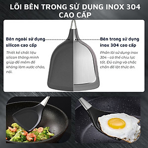Muỗng xào DandiHome Inox 304 kết hợp bề mặt muỗng silicon cao cấp - chịu được nhiệt độ cao, an toàn với chảo chống dính