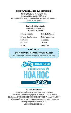 Sách Sổ Tay Học Nhanh Toàn Diện Kiến Thức Và Dạng Bài Hóa Học Lớp 10 - 11 - 12
