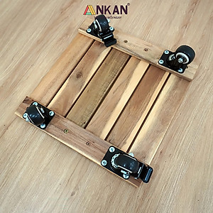 Kệ Để Chậu Cây Có Bánh Xe ANKAN, Đế Để Chậu Cây, Kệ Giá Đỡ Chậu Hoa Cây Cảnh, Hình Vuông Màu Vàng R30 Cm, Tải 150kg