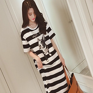 Đầm Dài Sọc Trắng Đen Hình Cún Lovemom