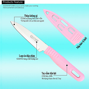 [HÀNG CHÍNH HÃNG] Dao gọt trái cây có nắp bảo vệ GGOMi Hàn Quốc GG351 dài 20.5cm bằng thép không gỉ. Nhiều màu lựa chọn