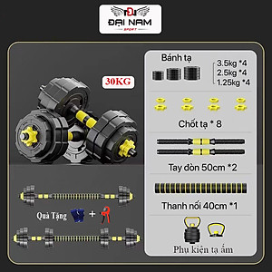Bộ Tạ Tay Đa Năng Điều Chỉnh 30kg Thiết Kế Mới Chính Hãng Đại Nam Sport + Tặng Găng Tay Tập Tạ