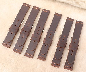 Dây đồng hồ da bò sáp nâu đỏ sậm kèm khóa handmade