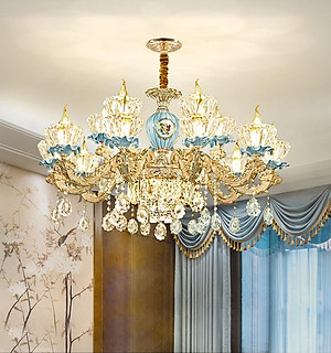 Đèn chùm ALACA pha lê trang trí nội thất sang trọng 15 tay - kèm bóng LED chuyên dụng