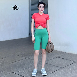 Áo croptop tập Yoga Gym Hibi Sports có tay CR816 kiểu xoắn nơ, Kèm mút ngực