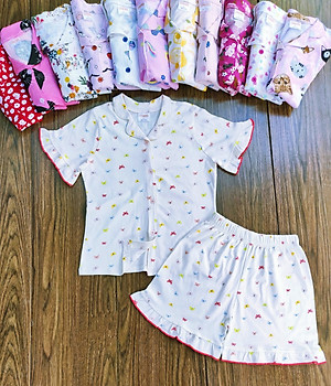 Đồ bộ bé gái, bộ pijama ngắn tay cho bé gái size 18-35kg chất cotton mềm mát