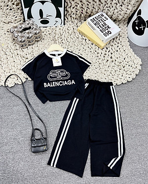 Bộ cộc tay cho bé gái quần dài size đại 5-12 tuổi in chữ BELACIA vải cotton co giãn 4 chiều kiểu dáng thời trang