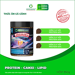 Thức ăn Cá Rồng GREENABC - Arowana Fish – Hàm lượng protein 40% giúp tăng trưởng nhanh, tăng đề kháng, vảy rực rỡ - Hộp 350g