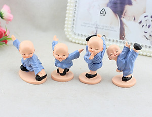 Combo 4 Tượng Chú Tiểu Đánh Võ Dễ Thương Trang Trí Xe Hơi, Bàn Làm Việc, Bonsai PaKaSa