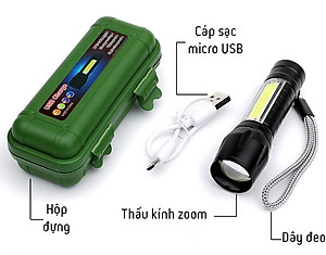 Đèn pin mini siêu sáng có thể sạc, hàng cao cấp 911, có zoom - HENRYSA