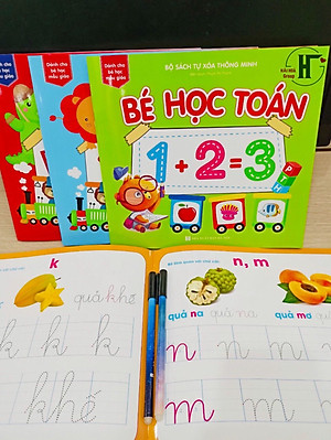 Sách- Combo 4 Cuốn sách Tự xoá Thông minh: Phép trừ+ So sánh+ Toán+ Nét bút (Tặng kèm bút)