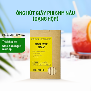 Hộp 200 ống hút giấy phi 6mm màu nâu kraft ECOPINE - Dùng cho cafe, nước ngọt, nước ép