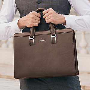 Túi Xách Nam Công Sở Cặp Da Doanh Nhân GENCE CDX14 Da Bò Cao Cấp Màu Nâu Đậm