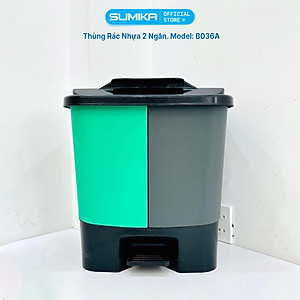 Thùng rác phân loại 2 ngăn SUMIKA B036A, dung tích 40L, nhựa nguyên sinh bền bỉ