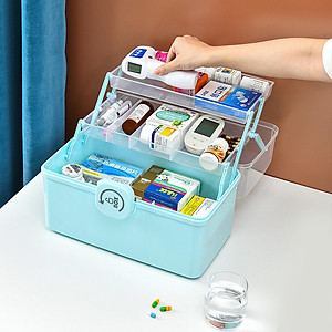Hộp Đựng Thuốc Y Tế, Hộp Thuốc Y Tế Gia Đình Kích Thước 34cm x 21.5cm x 19cm, Hộp Thuốc 3 Tầng Mở 180 Độ Có Quai Xách Tiện Lợi Giao Màu Ngẫu Nhiên
