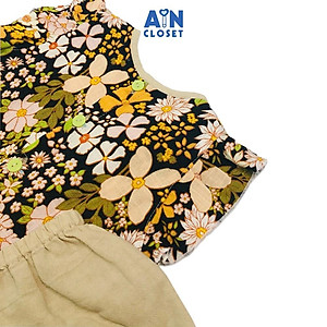 Bộ quần áo ngắn bé gái họa tiết Vườn hoa quần nâu linen - AICDBG2DTEWC - AIN Closet