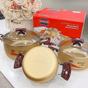 Bộ Nồi Anod Sunhouse SH6634 (16-20-24cm)-Hàng chính hãng