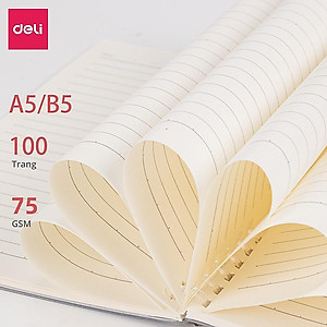 Sổ Tay Lò Xo Gáy Xoắn Kẻ Ngang 100 Trang A5/B5 Bìa Nhựa Có Kèm Sticker Trang Trí Deli - Phù Hợp Làm Sổ Kế Hoạch Planner, Nhật Kí, Tập Vở Ghi Chép Bullet Journal - 24507 24508 EN206 24505 24506