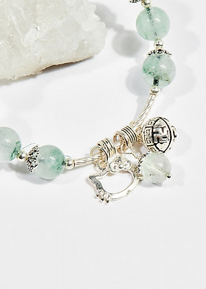 Vòng tay phong thủy nữ đá thạch anh xanh charm chuông 8mm mệnh hỏa , mộc - Ngọc Quý Gemstones