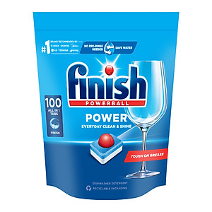 Viên Rửa Chén Bát Hương Chanh Finish Powerball Power All In 1 Max - Túi 100 viên siêu tiết kiệm