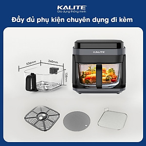 Nồi chiên không dầu KALITE KL6000, Giỏ Chiên Thuỷ Tinh Borosilicate 6.0Lit, 8 Chức Năng Nướng, Hàng Chính Hãng