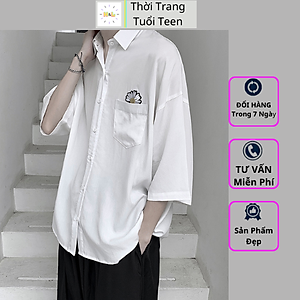 Áo Sơ Mi Form Rộng Vải Lụa Có TÚI HOA CÚC Tay Ngắn Màu Trắng Đen OVERSIZE Nam Nữ Chuẩn Form Hàn Quốc - SMN03