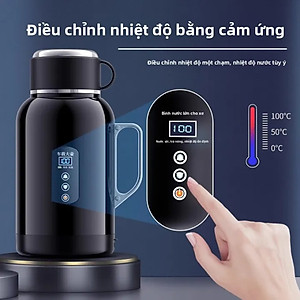 Bình Đun Nước Xe Hơi Giữ Nhiệt Dung Tích Lớn 1500ML 200W SUS304 Chế Độ Nguồn Kép 12V-24V Kèm Bộ Adapter 220V Dùng Trong Gia Đình Và Cho Xe Tải Xe Khách Đường Dài