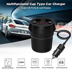 Tẩu củ sạc nhanh 4 in 1 đa năng 2 cổng USB & 2 Socket mở rộng hiệu CHOETECH C0024 dành cho xe hơi ô tô trang bị đèn LED hiển thị sạc (4 output, Max 3.1A, LED display) - Hàng chính hãng