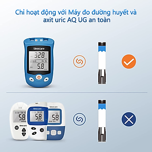 Hộp 50 Que Thử Đường Huyết Safe AQ UG Chính Hãng Sinocare Tặng Kèm 50 Kim Chích Máu
